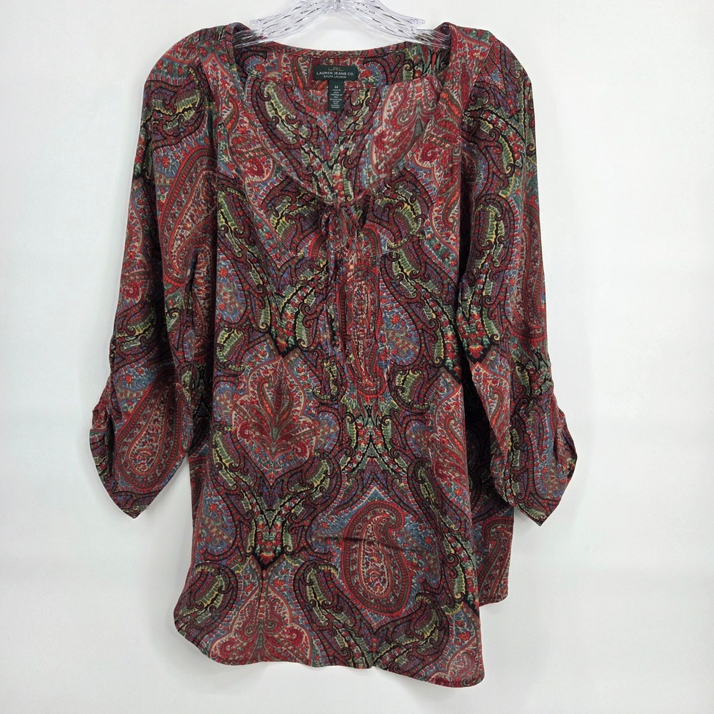 Lauren Jeans Co Ralph Lauren Blouse M Red Paisley Boho Art-Inspired Eclectic